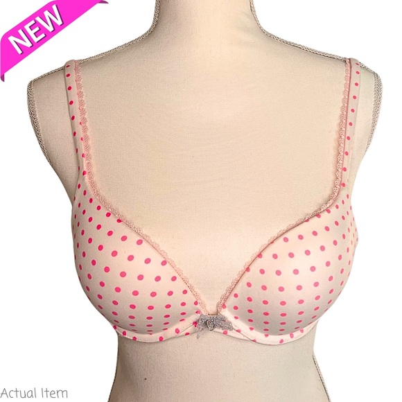 NWT Victoria’s Secret Polka Dot Cream & Pink Bra Size 36B - Picture 2 of 6